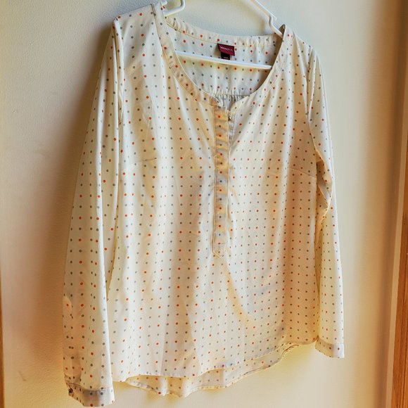 Merona Beige Polka Dot Blouse Size Medium - Picture 2 of 14
